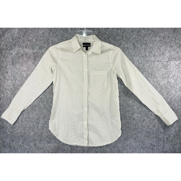 J Crew Top Women's 00 Button Up Boy Shirt Polka Dot Long Sleeve Blouse - Picture 1 of 10